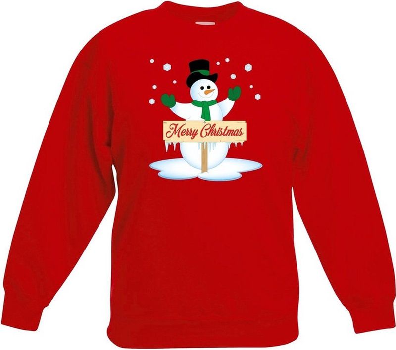 Bellatio Decorations - Kersttrui - Rood - Sneeuwpop - Voor Kinderen