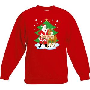 Rode kersttrui kerstman en rendier Rudolf voor kerstboom voor jongens en meisjes - Kerstruien kind 98/104