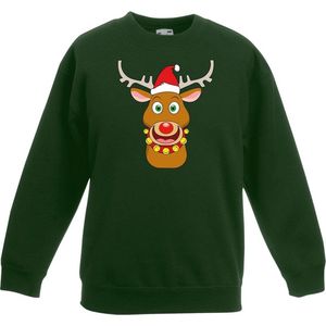 Bellatio Decorations - Kersttrui - Groen - Rendier Rudolf - Voor Kinderen