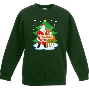 Groene kersttrui kerstman en rendier Rudolf voor kerstboom voor jongens en meisjes - Kerstruien kind 98/104