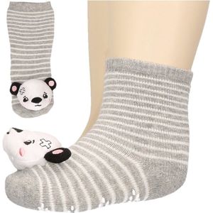 Baby huissokjes/slofsokjes  grijs met pandabeertje