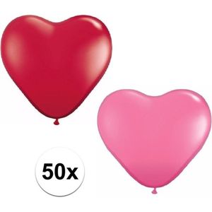 50x bruiloft ballonnen rood / roze hartjes versiering - Ballonnen