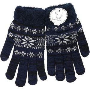 Gebreide handschoenen navy blauw met sneeuwster voor heren