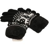 Gebreide winter handschoenen Noors patroon rendier/zwart met pluche voor dames