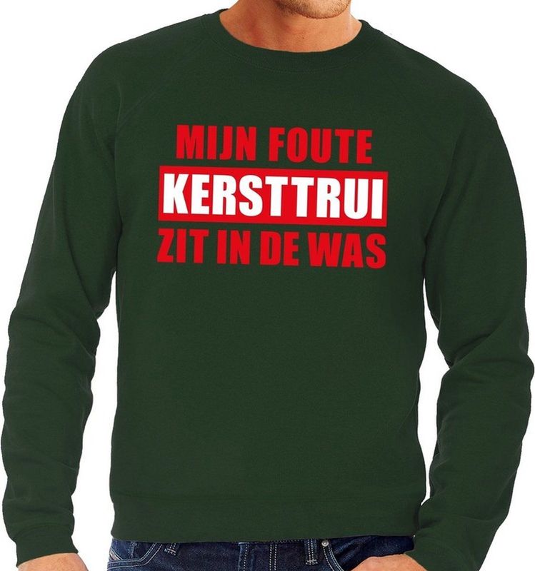 Foute kersttrui / sweater - groen - Mijn Foute Kersttrui Zit In De Was voor heren S