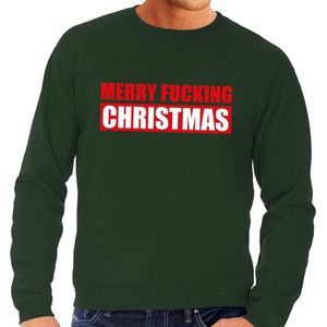 Foute kersttrui / sweater Merry Fucking Christmas groen voor heren - Kersttruien L
