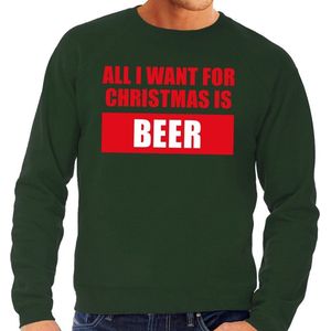 Bellatio - All I Want For Christmas Is Beer - Foute Kersttrui - Groen - Katoen/Polyester