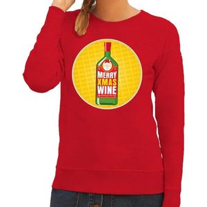 Bellatio Decorations - Merry Christmas Wine - Sweater - Rood - Voor Dames