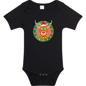 Kerst rompertje met Rendier Rudolf print zwart baby - Rompertjes