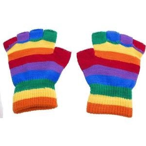 Handschoenen zonder vingers - regenboog kleuren - one size - voor volwassenen