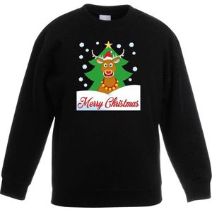 Bellatio Decorations - Kersttrui - Zwart - Rendier Rudolf - Voor Kinderen