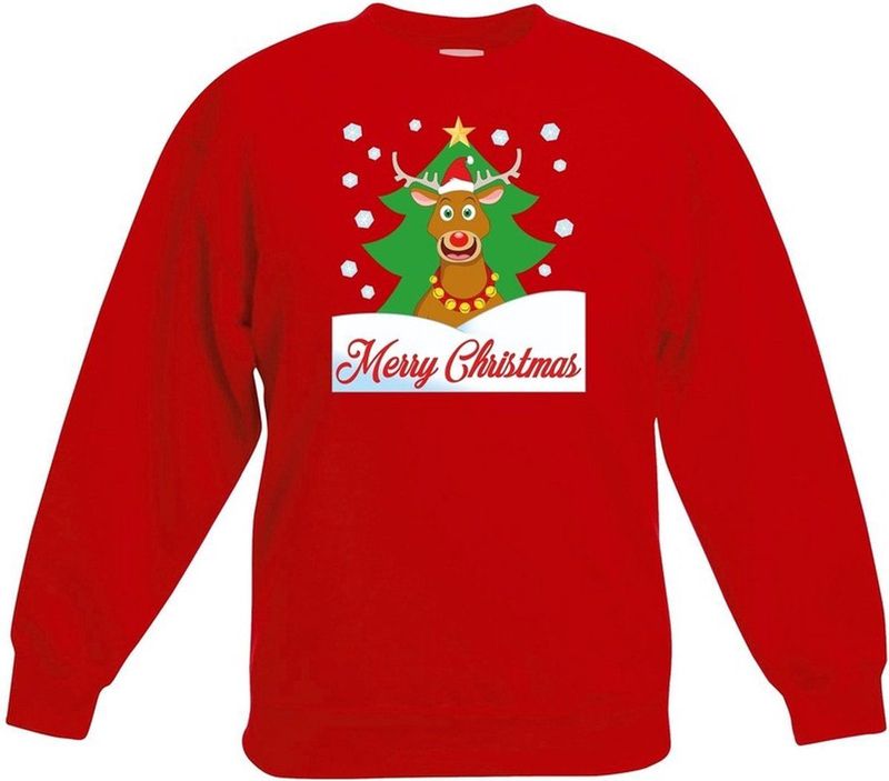 Bellatio Decorations - Kersttrui - Rood - Rendier Rudolf - Voor Kinderen