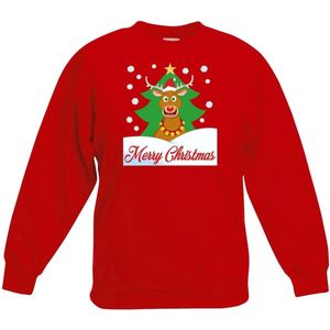 Rode kersttrui rendier Rudolf voor kerstboom voor jongens en meisjes - Kerstruien kind 170/176