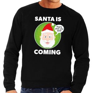 Foute kersttrui Santa is coming zwart voor heren - kerst truien