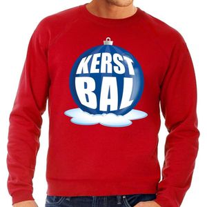 Foute kersttrui kerstbal blauw op rode sweater voor heren - kerst truien