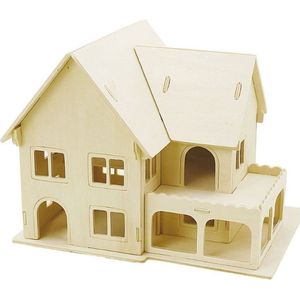 Houten 3D bouwpakket huis met veranda 22 x 16 x 17 cm