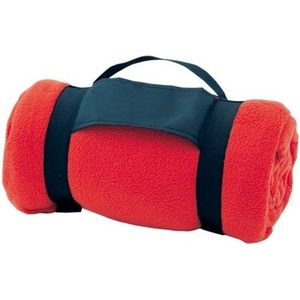 Fleece deken/plaid met afneembaar handvat - rood - 160 x 130 cm - warme bank dekentje