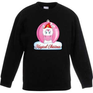 Kersttrui met roze eenhoorn kerstbal zwart voor meisjes 98/104