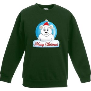 Kersttrui - Merry Christmas - IJsbeer - Groen - Kinderen