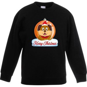Bellatio Decorations - Kersttrui - Zwart - Merry Christmas - Kinderen