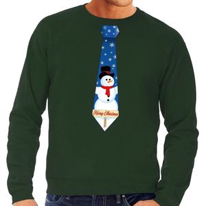 Foute kerst sweater met sneeuwpop stropdas groen voor heren