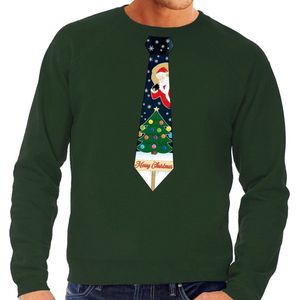 Bellatio - Foute Kersttrui - Groen - Katoen/Polyester - Stropdas Print