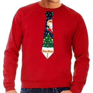 Foute kersttrui / sweater met stropdas van kerst print rood voor heren XXL