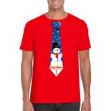 Rood kerst T-shirt voor heren - Sneeuwpoppen stropdas print