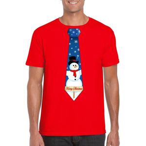 Rood kerst T-shirt voor heren - Sneeuwpoppen stropdas print