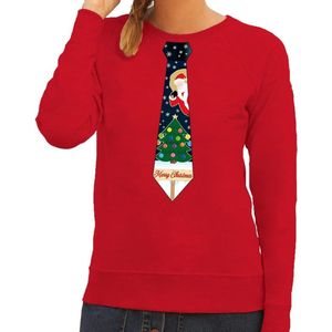 Foute kerst sweater met kerstmis stropdas rood voor dames