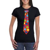 Foute Kerst t-shirt stropdas met kerstballen print zwart voor dames