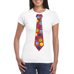 Foute Kerst t-shirt stropdas met kerstballen print wit voor dames