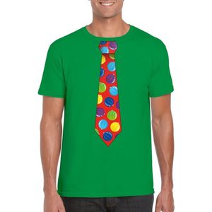 Foute Kerst t-shirt stropdas met kerstballen print groen voor heren