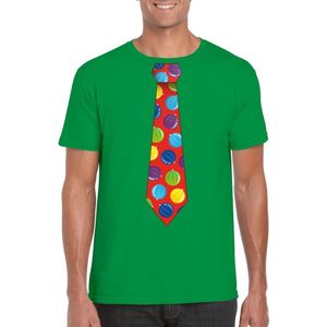 Kerst t-shirt stropdas met kerstballen print groen voor heren - kerst t-shirts