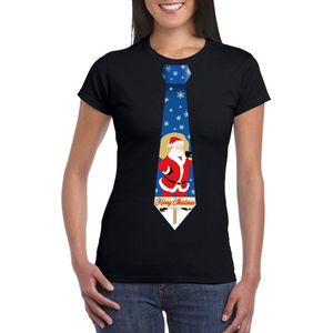 Foute Kerst T-shirt Stropdas met Kerstman Print Zwart Voor Dames M