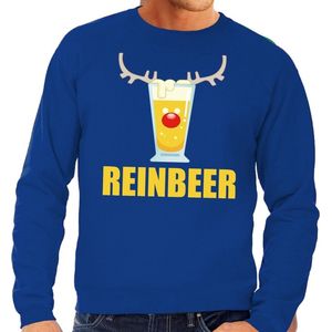 Foute kersttrui / sweater met bierglas Reinbeer blauw voor heren - Kersttruien L