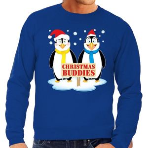 Foute kersttrui pinguin vriendjes blauw heren