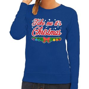 Foute kersttrui / sweater voor dames - blauw -Take Me Its Christmas M