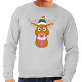Foute kersttrui / sweater Gay Ruldolf met regenboog muts en roze sjaal grijs voor heren - Kersttruien S