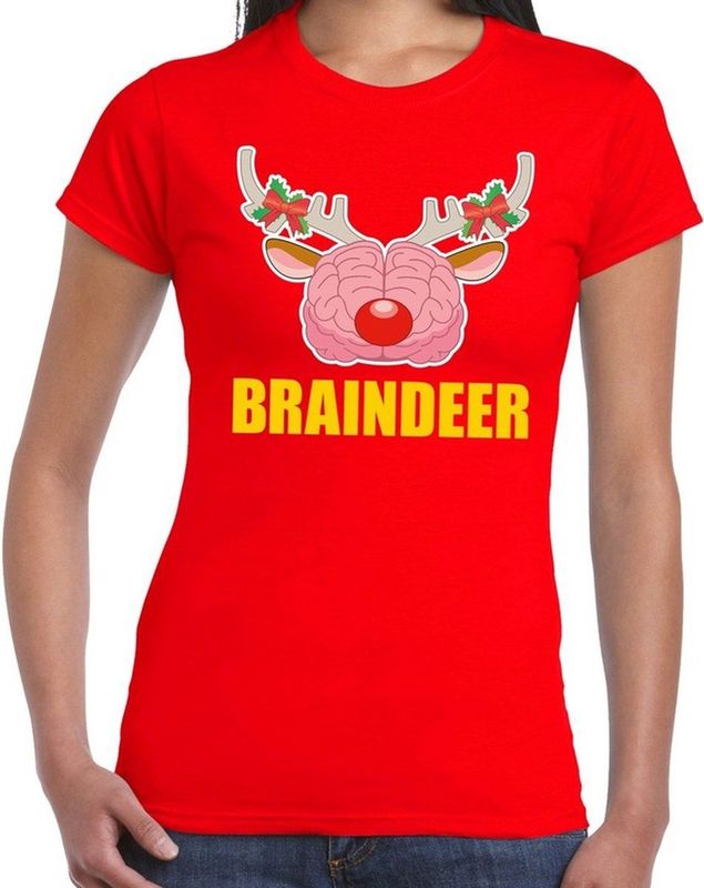 Foute Kerst t-shirt braindeer rood voor dames