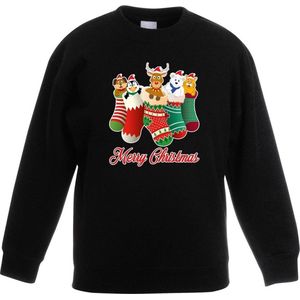 Kersttrui kerstsokken merry christmas zwart voor kinderen - kersttruien 98/104