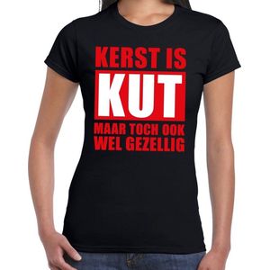 Foute Kerst t-shirt Kerst is kut maar toch ook wel gezellig zwart voor dames