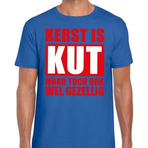 Foute Kerst t-shirt Kerst is kut maar toch ook wel gezellig blauw voor heren