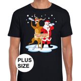Grote maten Kerst t-shirt dronken kerstman en Rudolf zwart