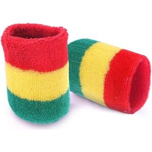 Pols zweetbandjes carnaval rood/geel/groen 2 stuks