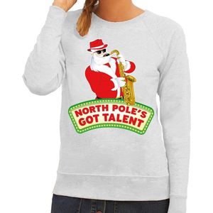 Foute kersttrui grijs Kerstman met saxofoon dames