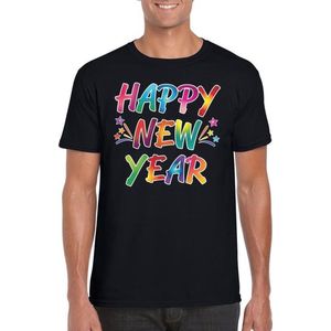 Gekleurde happy new year t-shirt zwart voor heren