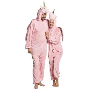 Eenhoorn dieren onesie/kostuum voor volwassenen roze - Verkleedpak unicorn S/M