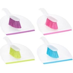 Stoffer en blik - voor binnen - kunststof - wit/paars - 32 cm