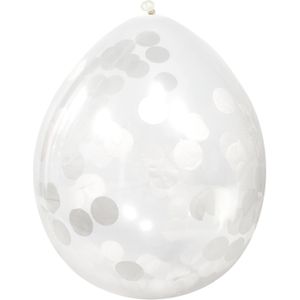 Feest ballonnen transparant met confetti - wit - 4x stuks - 30 cm - Ballonnen
